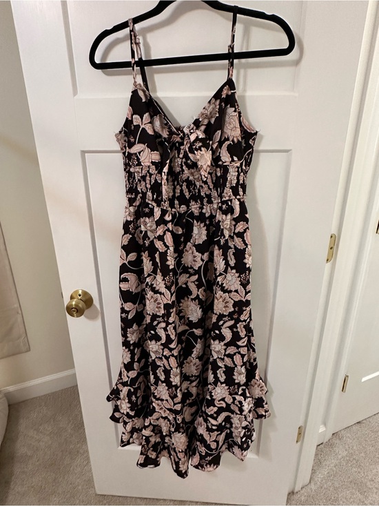Dresses & Skirts - Black Floral Spaghetti Strap Midi Dress with Pink Flower Print
